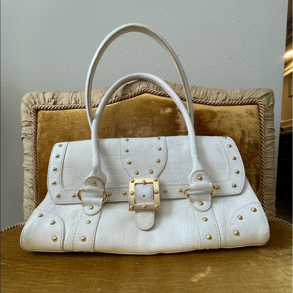 Michael Kors White Leather Gold Studded Handbag